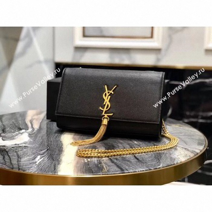 Saint Laurent Grained Leather Kate Chain With Tassel Medium Bag 354119 Black/Gold (yida-9062201)