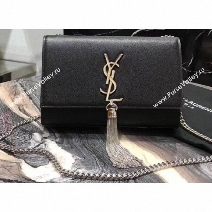 Saint Laurent Grained Leather Kate Chain With Tassel Small Bag 474366 Black/Silver (yida-9062208)