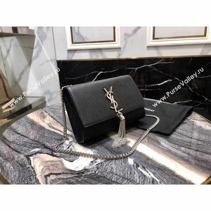 Saint Laurent Grained Leather Kate Chain With Tassel Small Bag 474366 Black/Silver (yida-9062208)