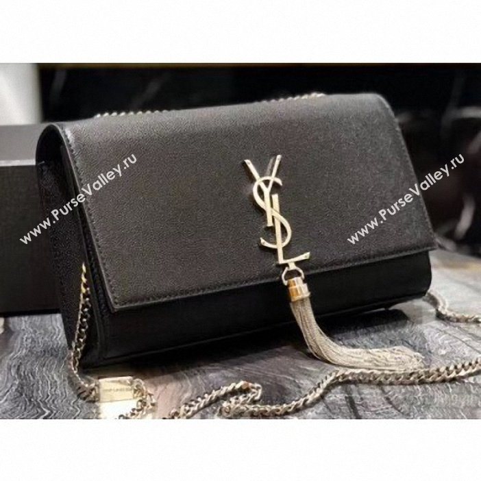 Saint Laurent Grained Leather Kate Chain With Tassel Medium Bag 354119 Black/Silver (yida-9062202)