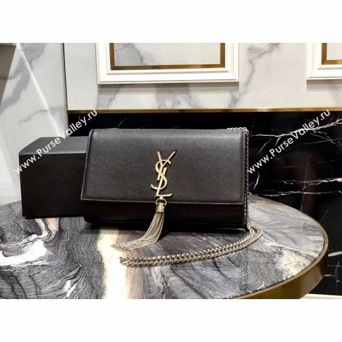 Saint Laurent Grained Leather Kate Chain With Tassel Medium Bag 354119 Black/Silver (yida-9062202)