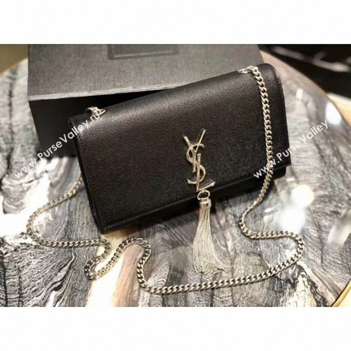 Saint Laurent Grained Leather Kate Chain With Tassel Medium Bag 354119 Black/Silver (yida-9062202)