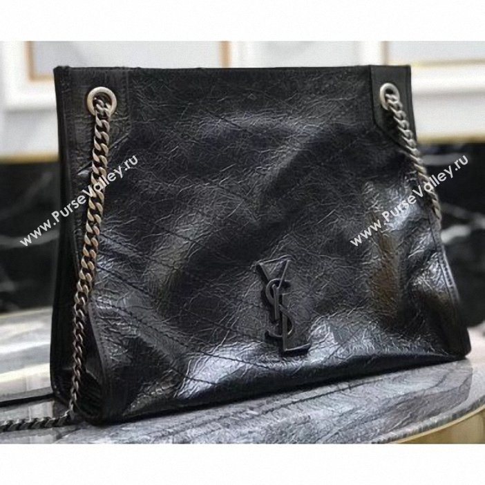 Saint Laurent Crinkled Vintage Leather Niki Medium Shopping Tote Bag 577999 Black 2019 (yida-9062213)