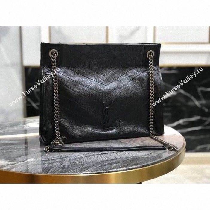 Saint Laurent Crinkled Vintage Leather Niki Medium Shopping Tote Bag 577999 Black 2019 (yida-9062213)