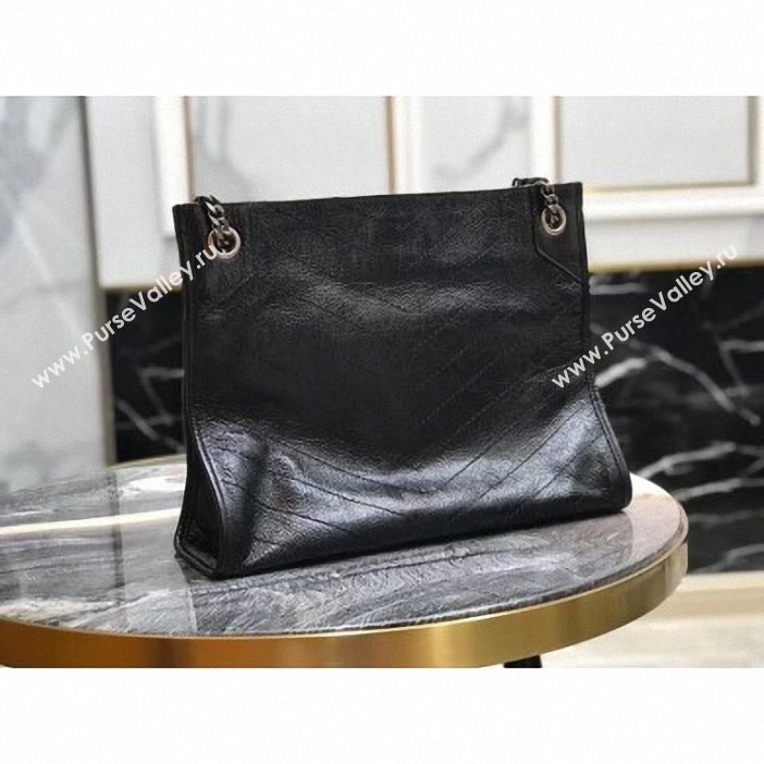 Saint Laurent Crinkled Vintage Leather Niki Medium Shopping Tote Bag 577999 Black 2019 (yida-9062213)