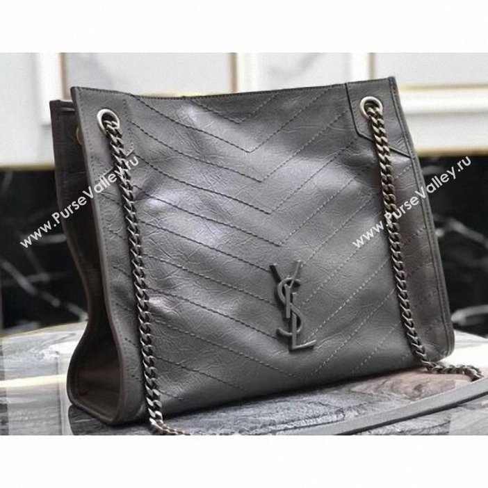 Saint Laurent Crinkled Vintage Leather Niki Medium Shopping Tote Bag 577999 Dark Gray 2019 (yida-9062214)