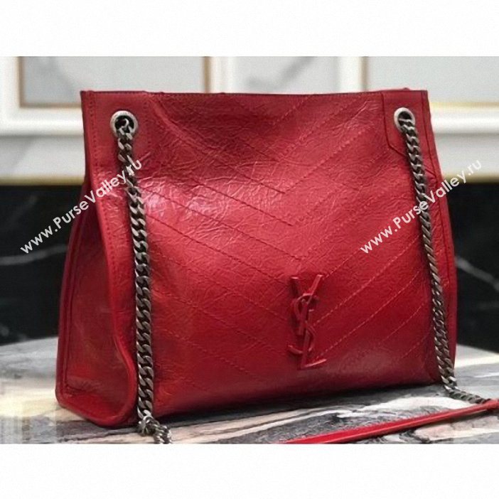 Saint Laurent Crinkled Vintage Leather Niki Medium Shopping Tote Bag 577999 Red 2019 (yida-9062218)