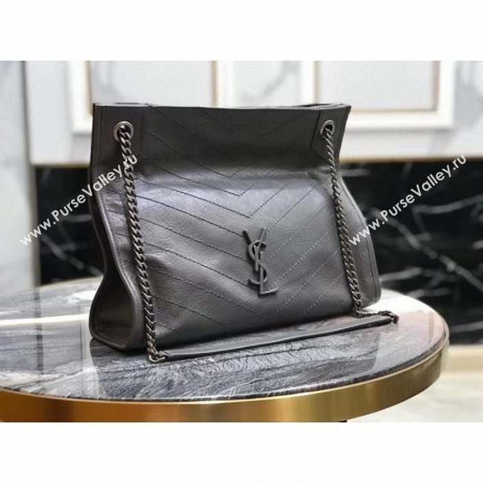 Saint Laurent Crinkled Vintage Leather Niki Medium Shopping Tote Bag 577999 Dark Gray 2019 (yida-9062214)