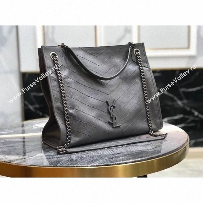 Saint Laurent Crinkled Vintage Leather Niki Medium Shopping Tote Bag 577999 Dark Gray 2019 (yida-9062214)