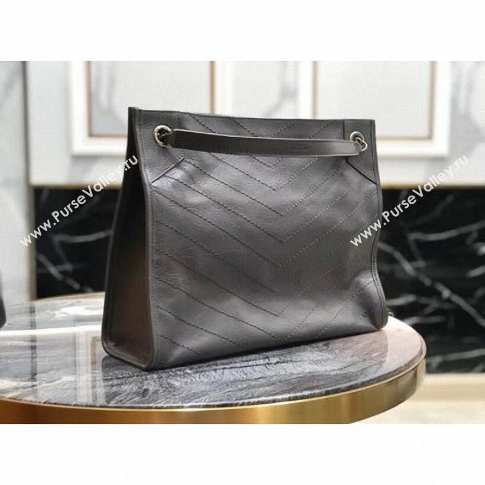 Saint Laurent Crinkled Vintage Leather Niki Medium Shopping Tote Bag 577999 Dark Gray 2019 (yida-9062214)