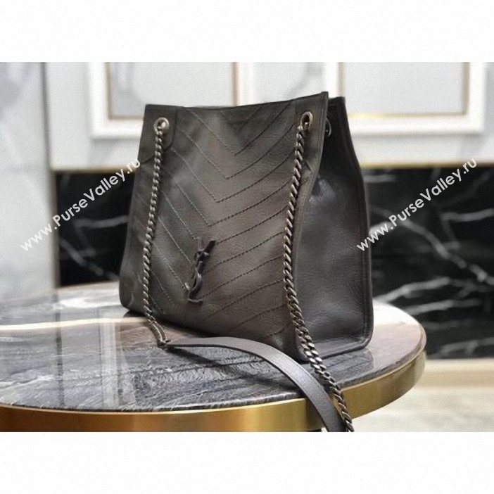 Saint Laurent Crinkled Vintage Leather Niki Medium Shopping Tote Bag 577999 Dark Gray 2019 (yida-9062214)