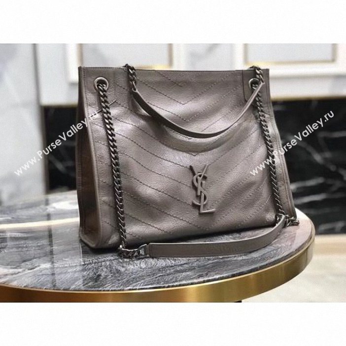 Saint Laurent Crinkled Vintage Leather Niki Medium Shopping Tote Bag 577999 Etoupe 2019 (yida-9062215)