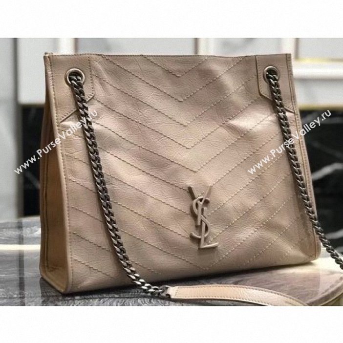 Saint Laurent Crinkled Vintage Leather Niki Medium Shopping Tote Bag 577999 Beige 2019 (yida-9062216)