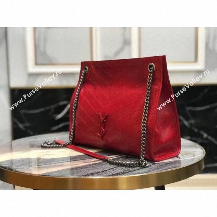 Saint Laurent Crinkled Vintage Leather Niki Medium Shopping Tote Bag 577999 Red 2019 (yida-9062218)