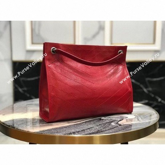 Saint Laurent Crinkled Vintage Leather Niki Medium Shopping Tote Bag 577999 Red 2019 (yida-9062218)