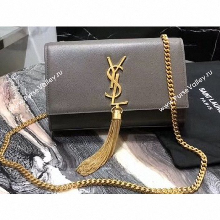 Saint Laurent Grained Leather Kate Chain With Tassel Small Bag 474366 Dark Gray/Gold ( yida-9062209)