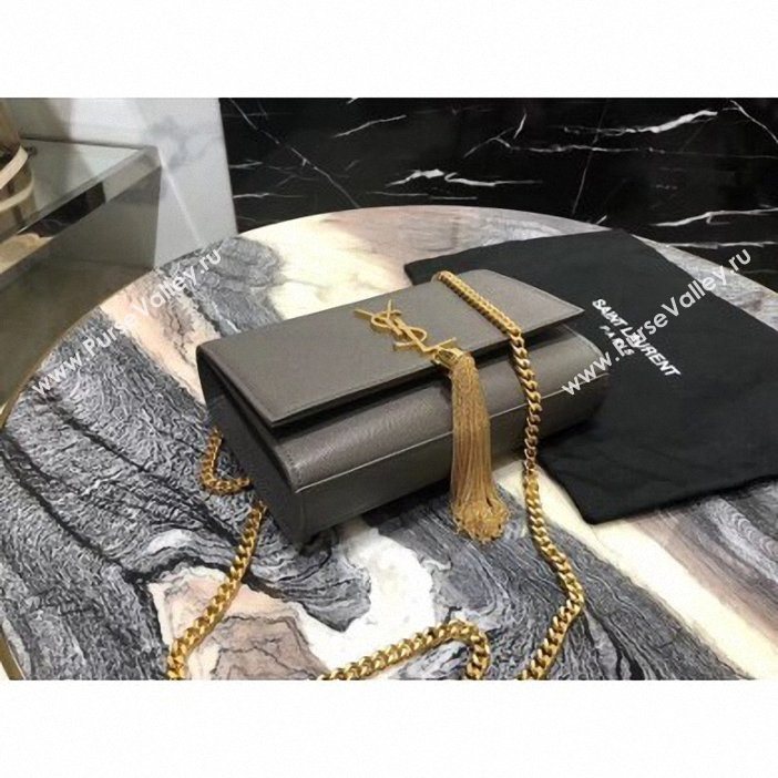 Saint Laurent Grained Leather Kate Chain With Tassel Small Bag 474366 Dark Gray/Gold ( yida-9062209)
