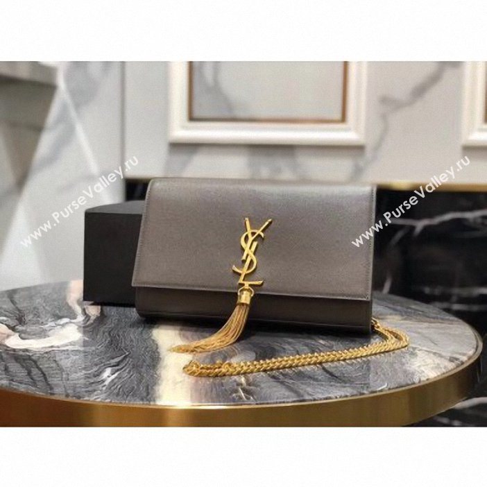 Saint Laurent Grained Leather Kate Chain With Tassel Medium Bag 354119 Dark Gray/Gold (yida-9062203)