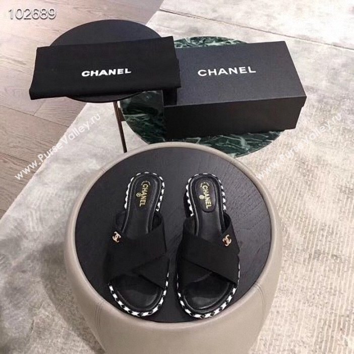 Chanel CC Logo Crossover Mules G35019 Black 2019 (hongxi-9062704)
