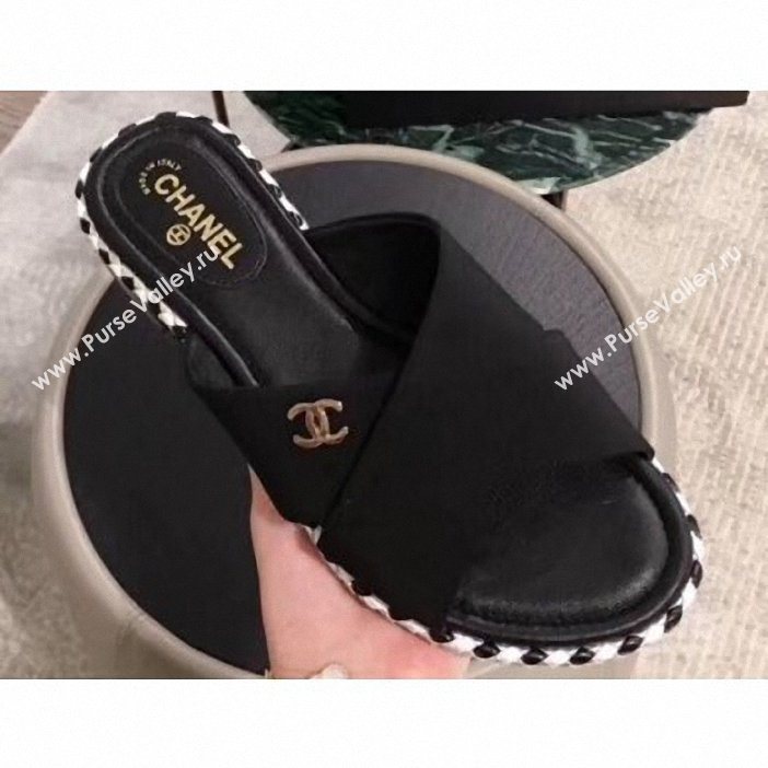 Chanel CC Logo Crossover Mules G35019 Black 2019 (hongxi-9062704)