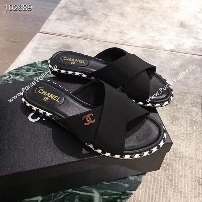 Chanel CC Logo Crossover Mules G35019 Black 2019 (hongxi-9062704)