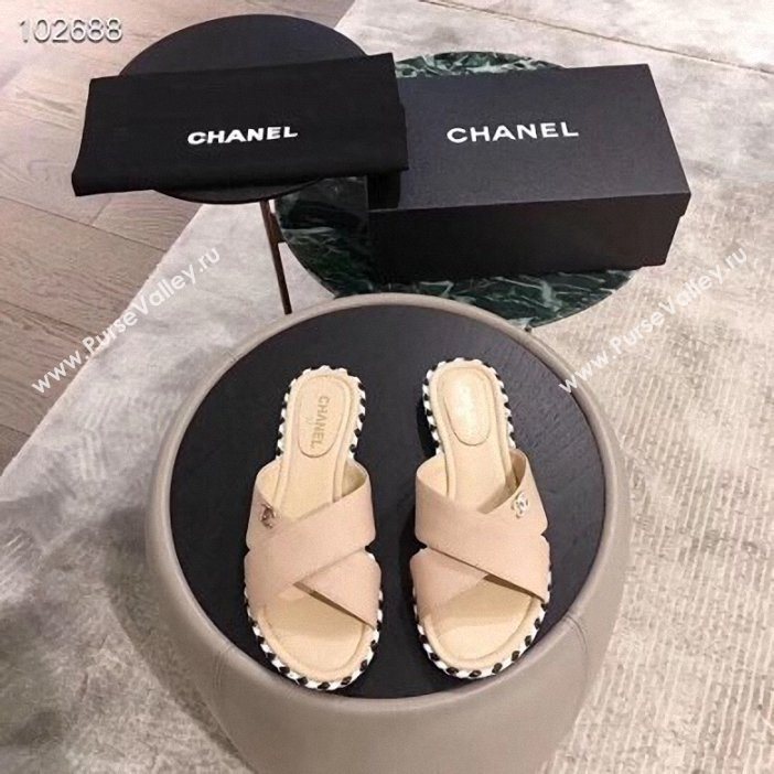 Chanel CC Logo Crossover Mules G35019 Beige 2019 (hongxi-9062706)