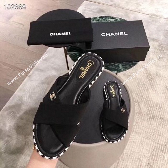 Chanel CC Logo Crossover Mules G35019 Black 2019 (hongxi-9062704)