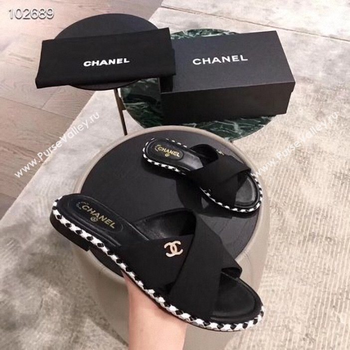 Chanel CC Logo Crossover Mules G35019 Black 2019 (hongxi-9062704)