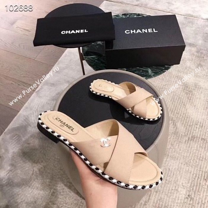 Chanel CC Logo Crossover Mules G35019 Beige 2019 (hongxi-9062706)
