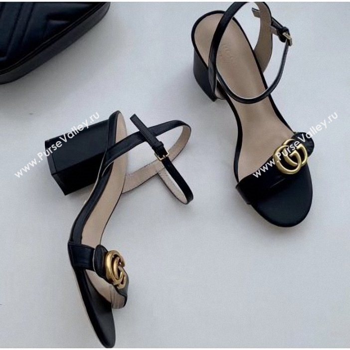 Gucci Heel 7.5cm Leather Sandals with Double G 453379 Black (SS-9062602)