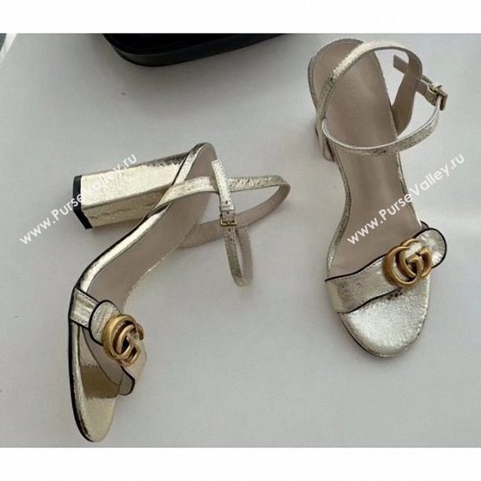 Gucci Heel 10cm Leather Sandals with Double G 453378 Gold (SS-9062601)