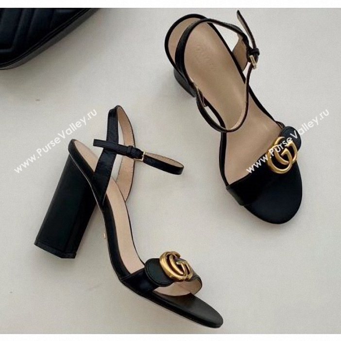 Gucci Heel 10cm Leather Sandals with Double G 453378 Black (SS-9062603)