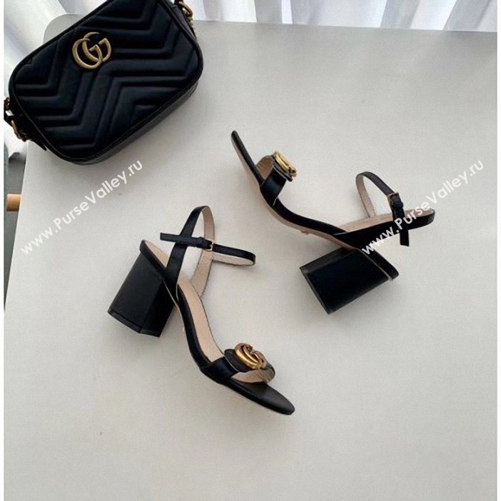 Gucci Heel 7.5cm Leather Sandals with Double G 453379 Black (SS-9062602)