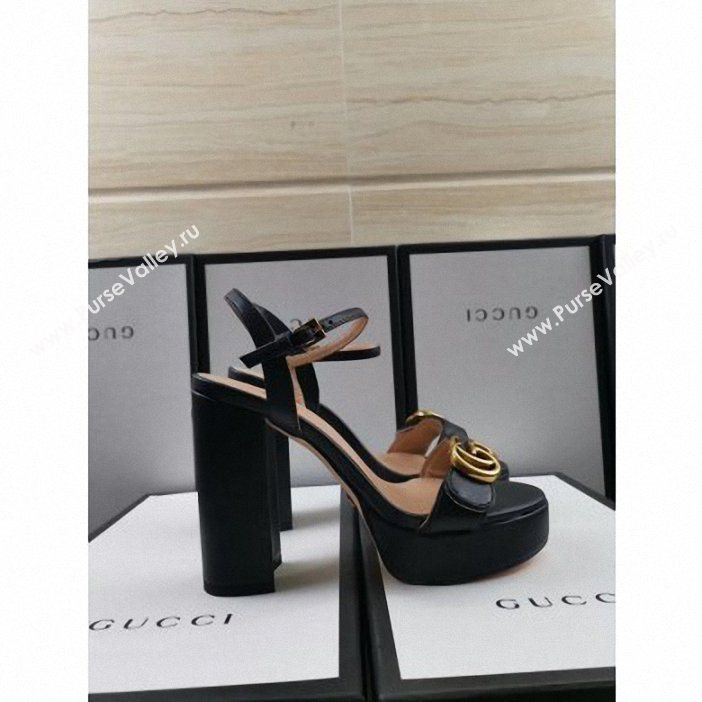 Gucci Heel 11cm Platform 2.5cm Sandals with Double G 573021 Black 2019 (hongyang-9062602)