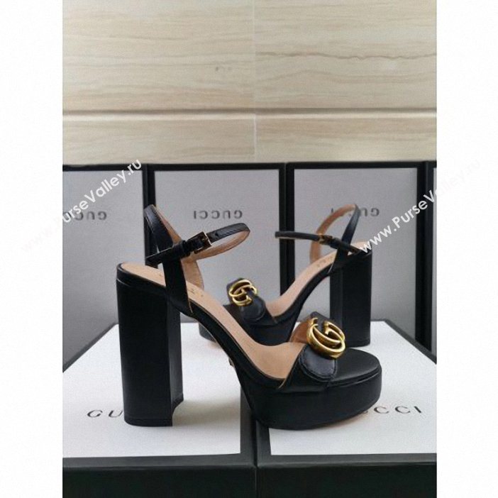 Gucci Heel 11cm Platform 2.5cm Sandals with Double G 573021 Black 2019 (hongyang-9062602)