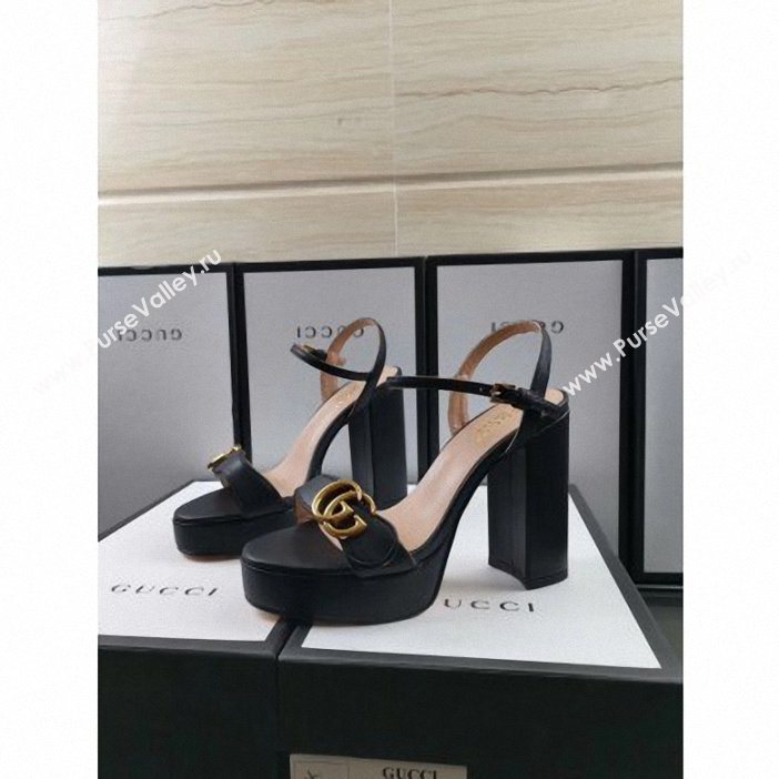 Gucci Heel 11cm Platform 2.5cm Sandals with Double G 573021 Black 2019 (hongyang-9062602)