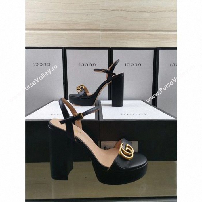 Gucci Heel 11cm Platform 2.5cm Sandals with Double G 573021 Black 2019 (hongyang-9062602)