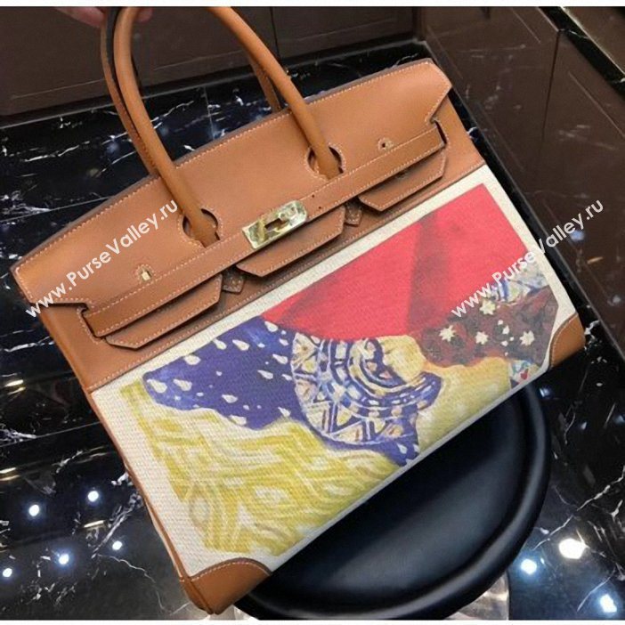 Hermes Birkin 35 Bag in Print Leather Brown/Canvas (AIYUAN-9062811)