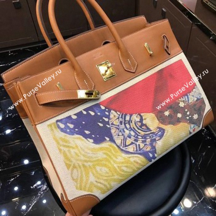 Hermes Birkin 35 Bag in Print Leather Brown/Canvas (AIYUAN-9062811)