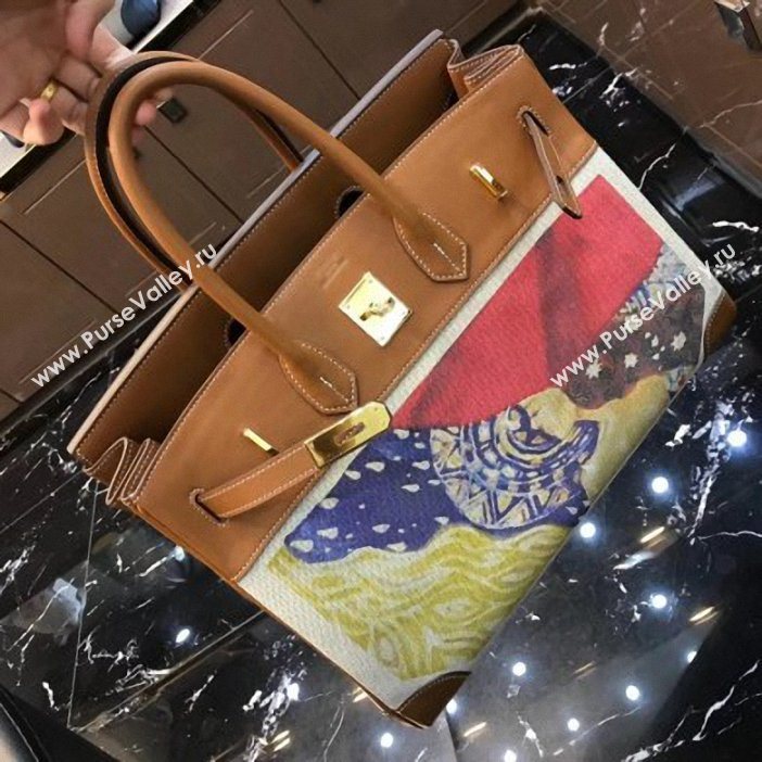 Hermes Birkin 35 Bag in Print Leather Brown/Canvas (AIYUAN-9062811)