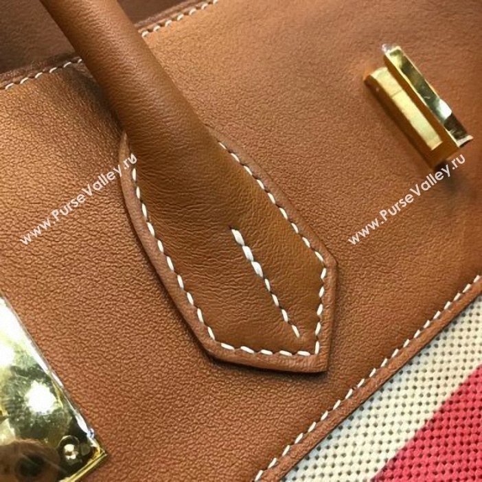 Hermes Birkin 35 Bag in Print Leather Brown/Canvas (AIYUAN-9062811)