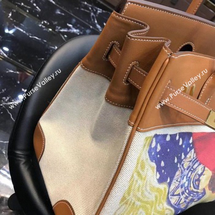 Hermes Birkin 35 Bag in Print Leather Brown/Canvas (AIYUAN-9062811)
