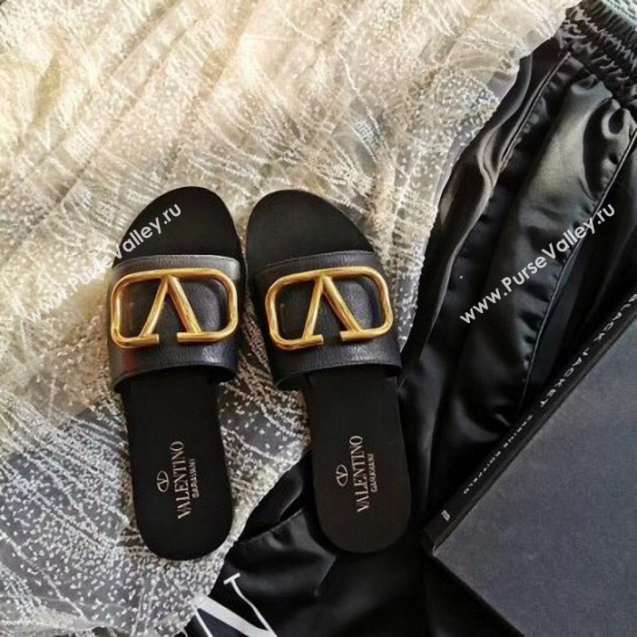 valentino vlogo calfskin slides black (VT-05)