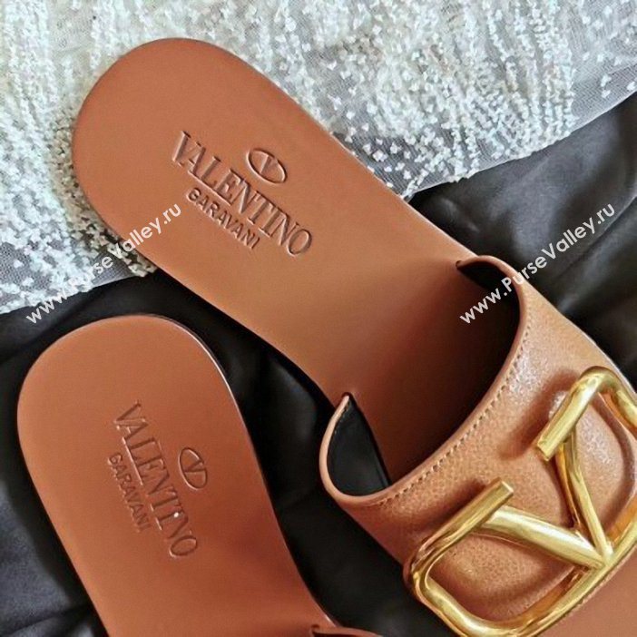 valentino vlogo calfskin slides camel (VT-09)