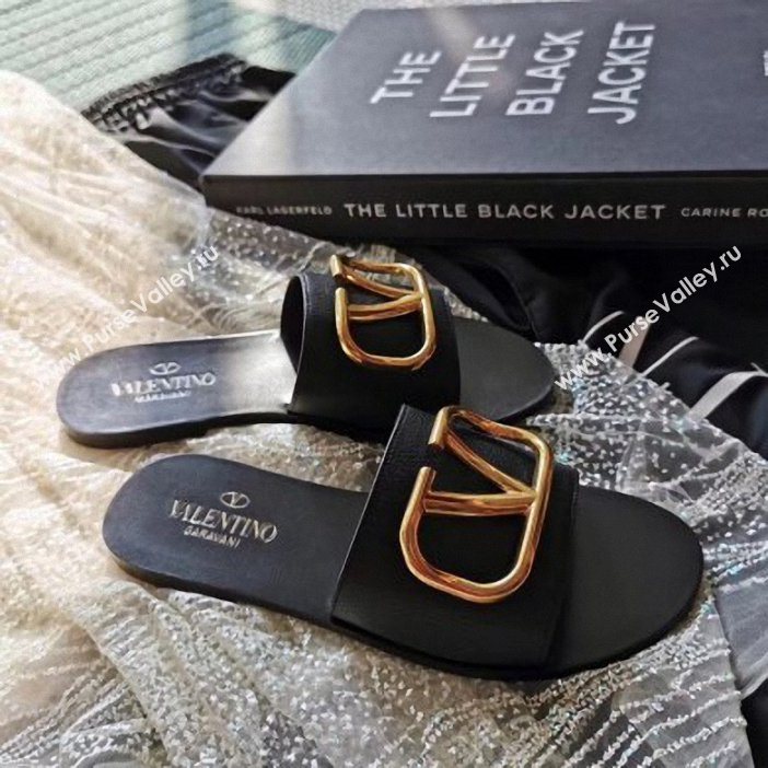 valentino vlogo calfskin slides black (VT-05)