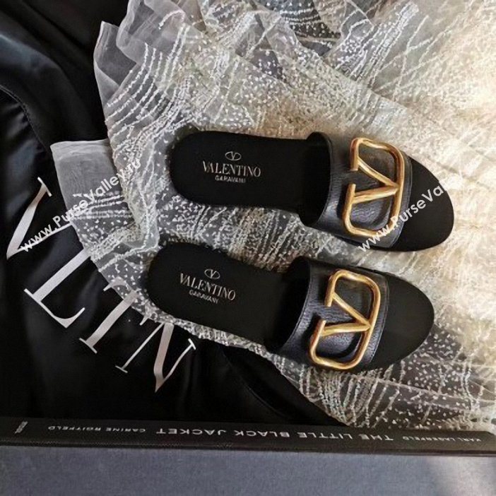 valentino vlogo calfskin slides black (VT-05)