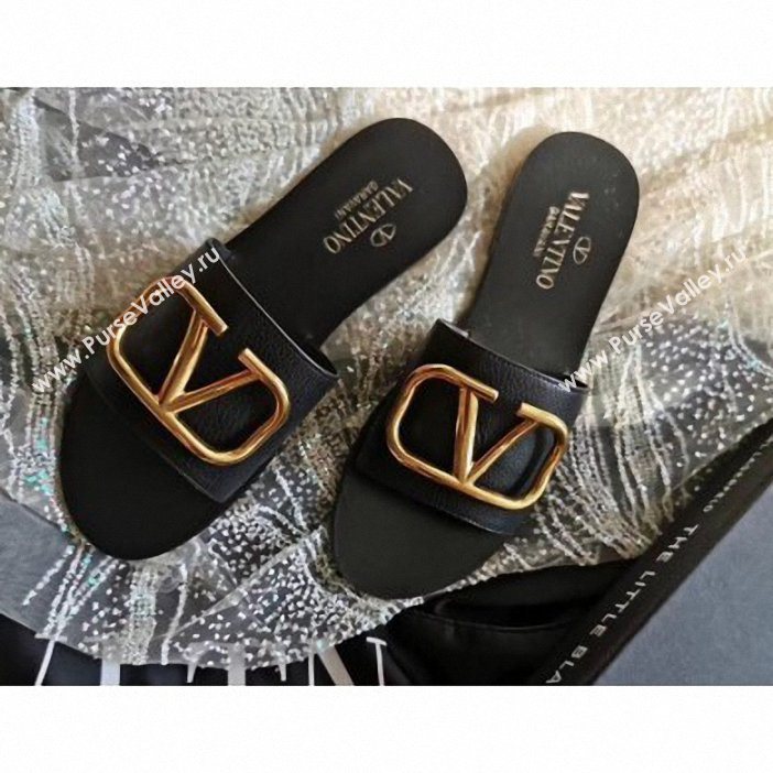 valentino vlogo calfskin slides black (VT-05)