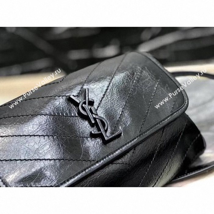 Saint Laurent NIKI BODY BAG 111682 IN CRINKLED VINTAGE LEATHER BLACK (YIDA-09)