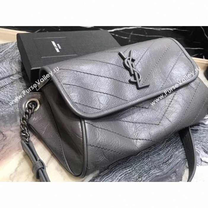 Saint Laurent NIKI BODY BAG 111682 IN CRINKLED VINTAGE LEATHER GRAY (YIDA-10)