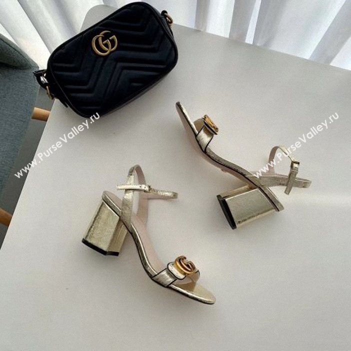 Gucci Heel 7.5cm Leather Sandals with Double G 453379 Gold (SSXY-01)